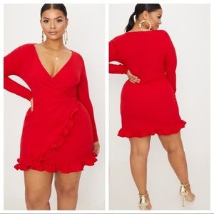 NWT PRETTYLITTLETHING plus size wrap dress red 18
